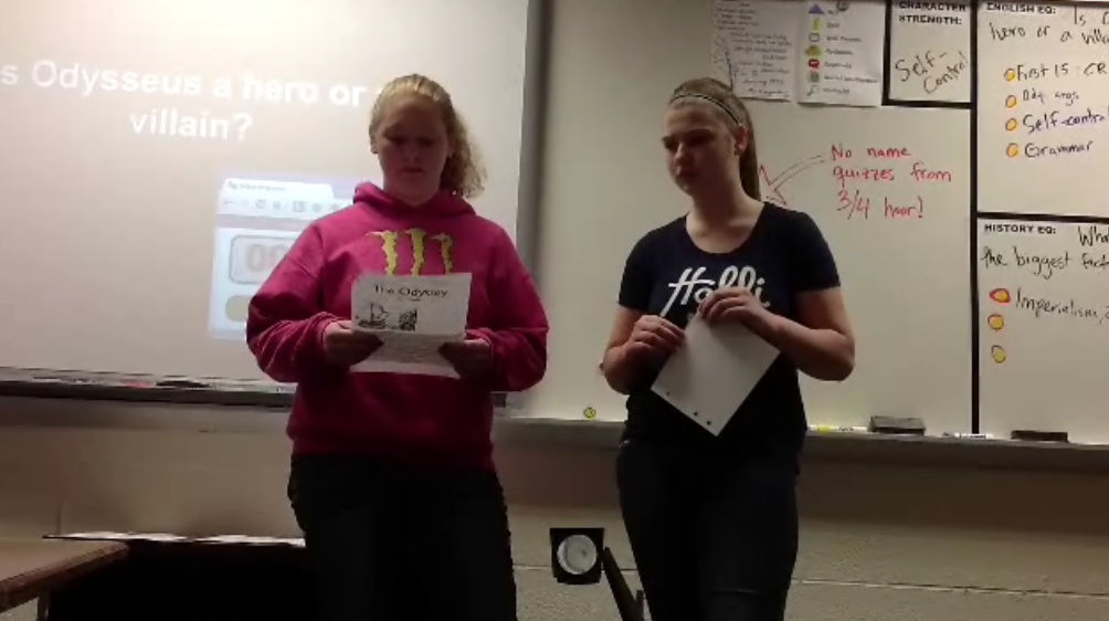 Here, students rock out some debate over whether Odyssey was a hero or a villain.