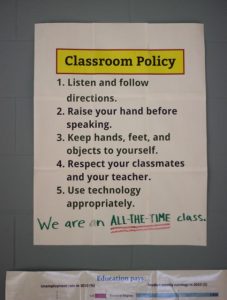 Figure 1: Classroom Policy. Rules aren't the only thing to strive for robotic consistency with, but they are certainly one thing! Street cred goes to Michael Linsin for this poster.